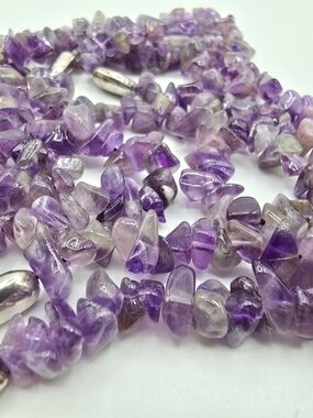 VTG Natural Amethyst Chip Necklace 925 Sterling Silver Spacer Beads Opera 39"